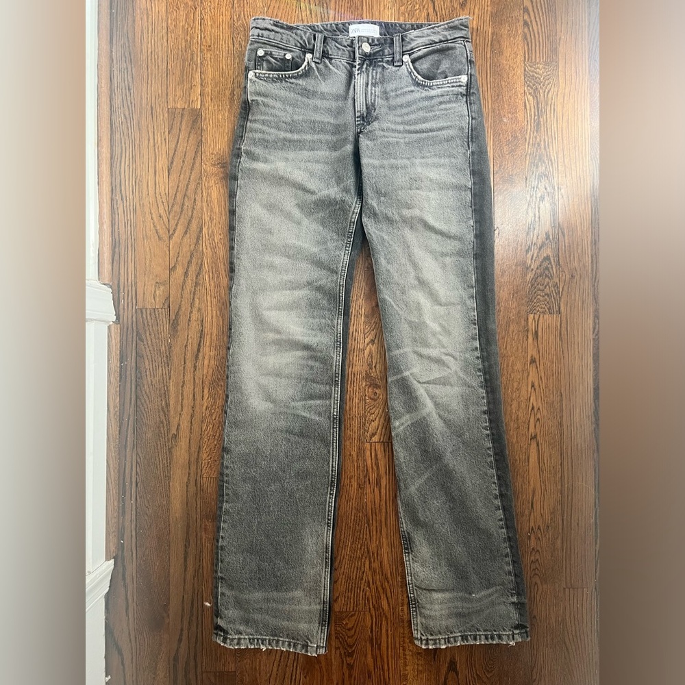 Zara Z1975 Full Length Low Rise Straight Leg Jeans - Black Wash, Size 26 (US 2)
